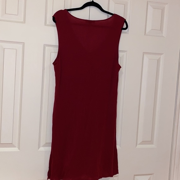 High line burgundy long V neck sleeve less casual blouse dress  M - Picture 4 of 15